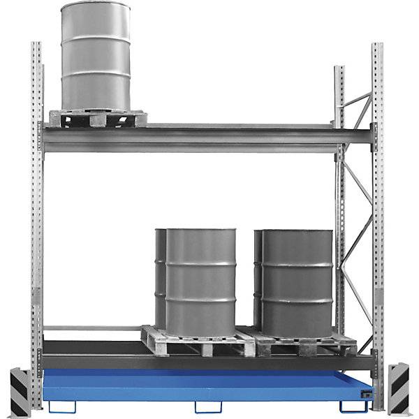 Regal-Bodenwanne 1000 l Auffangvolumen LxBxH 3550 x 1300 x 355 mm mit Gitterrost gelborange. TAKKT Industrial-1