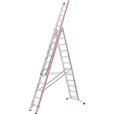 Alu-Mehrzweckleiter Industrieausführung mit Kopffahrwerk 3 x 12 Sprossen max. Arbeitshöhe 934 m. Hymer-0