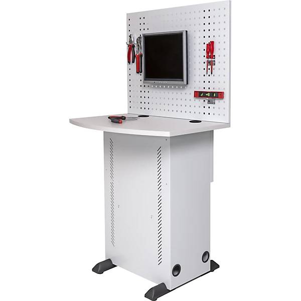 Computerschrank mit Arbeitsplatte und Lochwand lichtgrau. TAKKT Industrial & Packaging GmbH 56991849-4