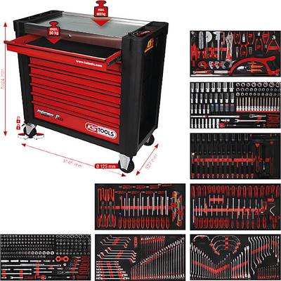 Werkstattwagen PERFORMANCE PLUS mit Werkzeug, P25, mit 564 Werkzeugen, für 8 Schubladen., KS Tools, 690538 49