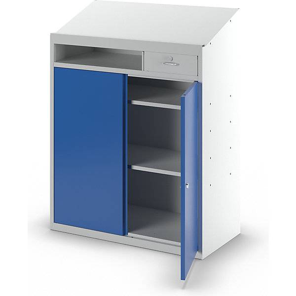 Werkzeugschrank mit Schreibpult HxBxT 1220 x 915 x 457 mm lichtgrau / enzianblau. TAKKT Industrial & Packaging-3