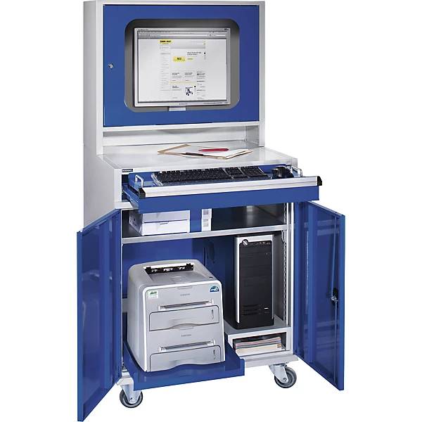 Computerschrank HxBxT 1550 x 800 x 690 mm mit schmalem Auszug und Towerfach. TAKKT Industrial & Packaging GmbH-0