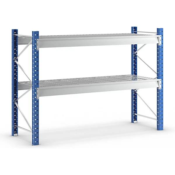 Schwerlast-Großfachregal mit Drahtgitterauflagen Rahmenfarbe Blau HxBxT 1996 x 2860 x 1000 mm Grundregal. MAN