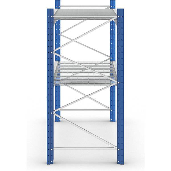 Schwerlast-Großfachregal mit Drahtgitterauflagen Rahmenfarbe Blau HxBxT 1996 x 2860 x 1000 mm Grundregal. MAN-2