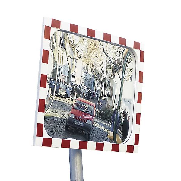 Verkehrsspiegel Spiegel aus Sekurit Rahmen aus Kunststoff rot reflektierend Spiegelmaße BxH 1000 x 800 mm.-2