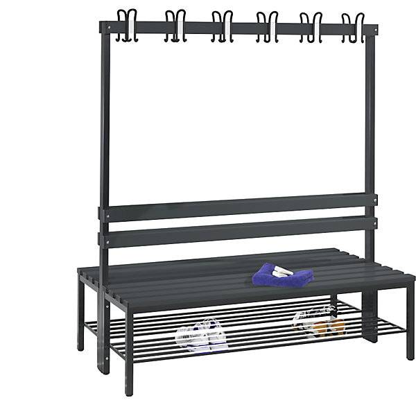 Umkleidebank BASIC doppelseitig Kunststoffleisten Länge 1500 mm schwarzgrau Schuhrost. C+P Moebelsysteme |-0