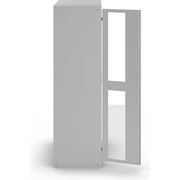 Sichtfensterschrank HxBxT 1950 x 1000 x 580 mm mit 2 Fachböden 2 Auszugböden und 3 Schubladen lichtgrau. Lista-3