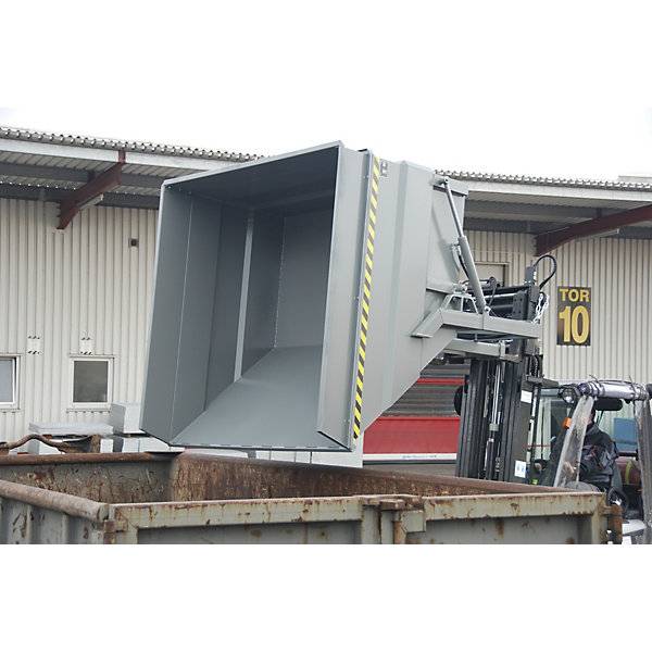 XXL-Kippbehälter mit Aufrichthilfe Volumen 5 m³ mit Aufsatzrahmen und Hydraulik gelborange. TAKKT Industrial &-2