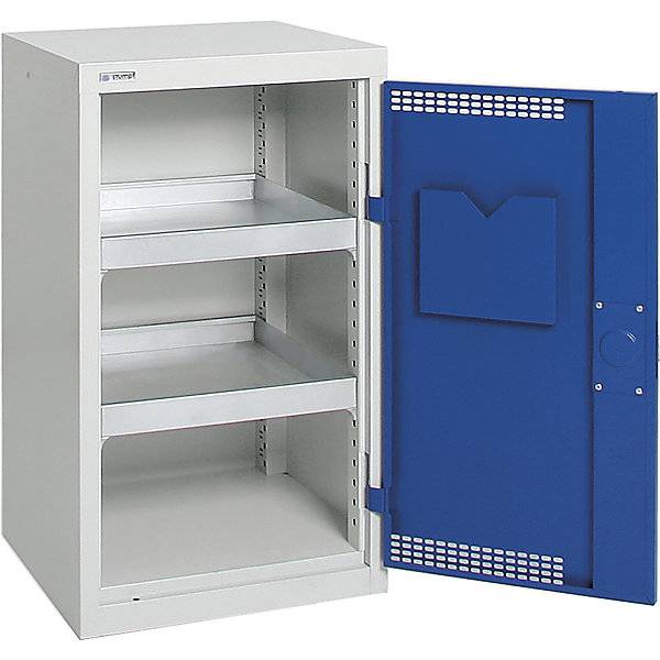 Gefahrstoffschrank, Umweltschrank - 900x500x500 mm - Lüftung - 2 Wannen je 10 Liter - grau/enzianblau-0