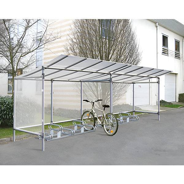 Fahrradüberdachung ECO Grundmodell mit Rück- und Seitenverkleidung Breite 2453 mm silber. SPL Deutschland GmbH-1