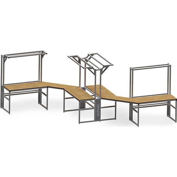 workalu® Arbeitstisch mit Systemaufbau einseitig 1 Fachboden 2 Lochwände Arbeitsplatzleuchte Plattenbreite-3