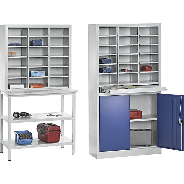 Ordnungs- und Sortierstation mit Flügeltürschrank lichtgrau / enzianblau. Pavoy GmbH | Paul van Oyen 11791849-1