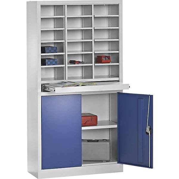 Ordnungs- und Sortierstation mit Flügeltürschrank lichtgrau / enzianblau. Pavoy GmbH | Paul van Oyen 11791849-2