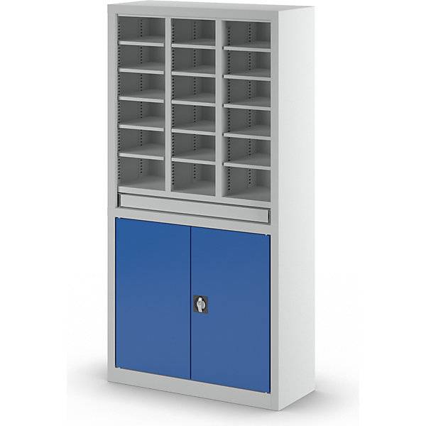 Ordnungs- und Sortierstation mit Flügeltürschrank lichtgrau / enzianblau. Pavoy GmbH | Paul van Oyen 11791849-3
