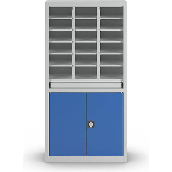 Ordnungs- und Sortierstation mit Flügeltürschrank lichtgrau / enzianblau. Pavoy GmbH | Paul van Oyen 11791849-4
