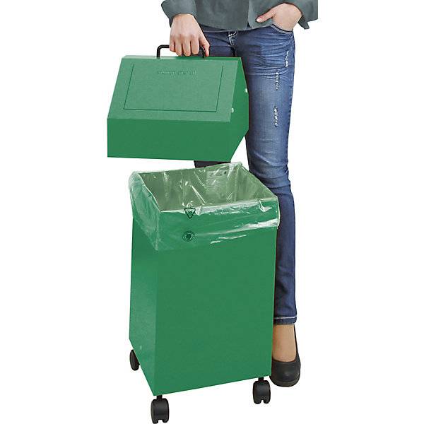 Wertstoffbehälter mit Einwurfklappe Volumen 45 l grün BxH 330 x 710 mm fahrbar. Stumpf Metall GmbH 75491749-3