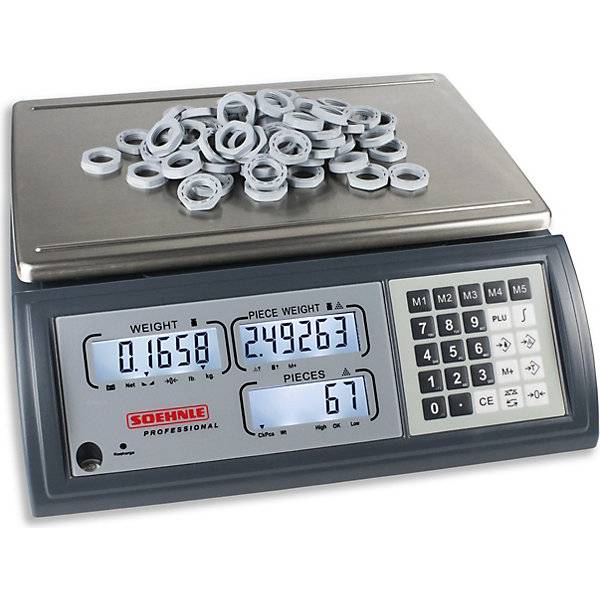 Zählwaage mit drei Anzeigefeldern Wägebereich bis 45 kg Ablesbarkeit 1 g Wägeplatte 360 x 240 mm. Soehnle-2