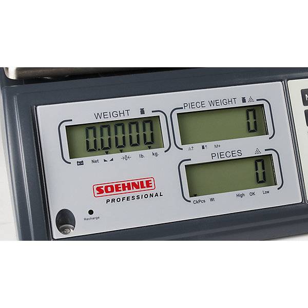 Zählwaage mit drei Anzeigefeldern Wägebereich bis 45 kg Ablesbarkeit 1 g Wägeplatte 360 x 240 mm. Soehnle-3
