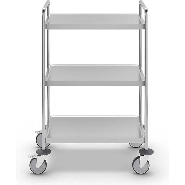 Kongamek Edelstahl- Tischwagen vollständig geschweißt mit Schiebegriffen, 3 Ladeflächen 625x415mm-3