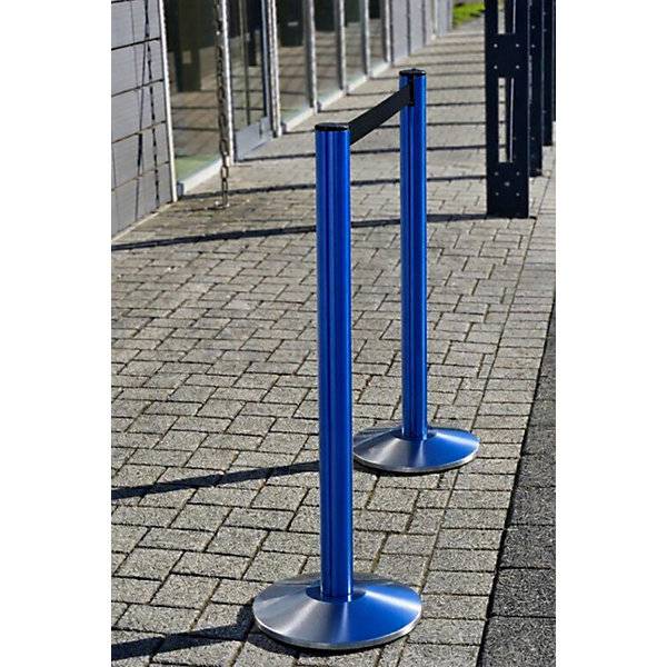 Gurtpfosten aus Aluminium Pfosten blau Auszug 2300 mm Gurtfarbe Schwarz. VIA GUIDE GmbH 11270049-4