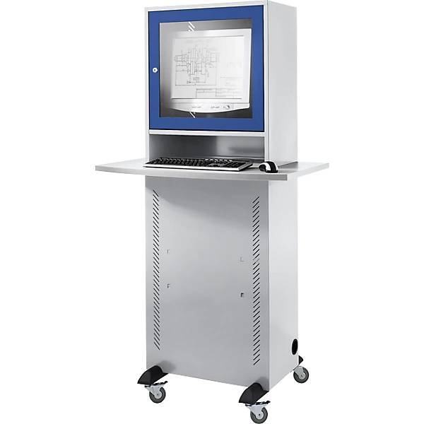 Computerschrank mit Arbeitsplatte lichtgrau/enzianblau. TAKKT Industrial & Packaging GmbH 11489649-4