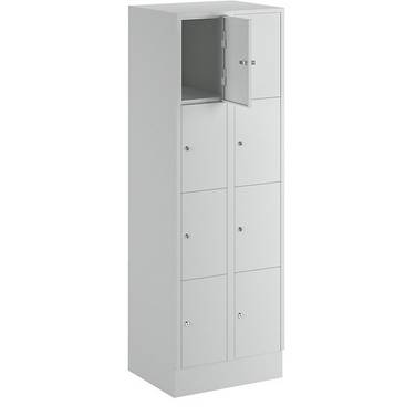 4er-Schließfachschrank München 2 Abteile lichtgrau B 600 mm mit Bodensockel. Eugen Wolf | Metallwarenfabrik