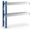 Schwerlast-Großfachregal mit Drahtgitterauflagen Rahmenfarbe Blau HxBxT 1996 x 2330 x 600 mm Anbauregal. MAN
