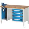 Werkbank Gestellbauweise Serie 8000 4 Schubladen: 2 x 120 2 x 150 mm 1 Schraubstock (Klapp-Lift) BxT 1250 x