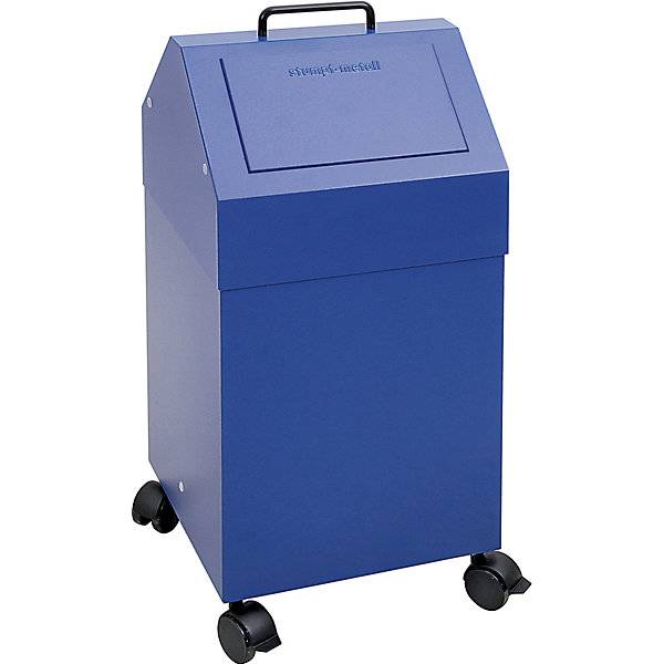 Wertstoffbehälter mit Einwurfklappe Volumen 45 l blau BxH 330 x 710 mm fahrbar. Stumpf Metall GmbH 61444949-0