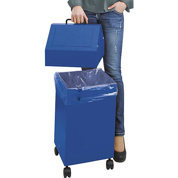 Wertstoffbehälter mit Einwurfklappe Volumen 45 l blau BxH 330 x 710 mm fahrbar. Stumpf Metall GmbH 61444949-3