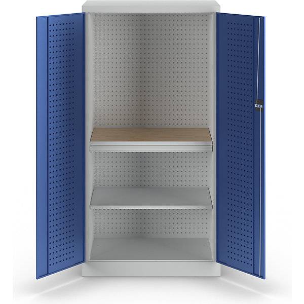 kaiserkraft 453762 Werkzeugschrank mit Lochprägung, 1 Schublade, 1 Fachboden, 1 Arbeitsplatte, Türen enzianblau.-3