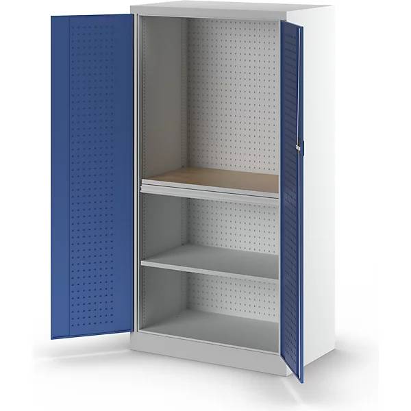 kaiserkraft 453762 Werkzeugschrank mit Lochprägung, 1 Schublade, 1 Fachboden, 1 Arbeitsplatte, Türen enzianblau.-4