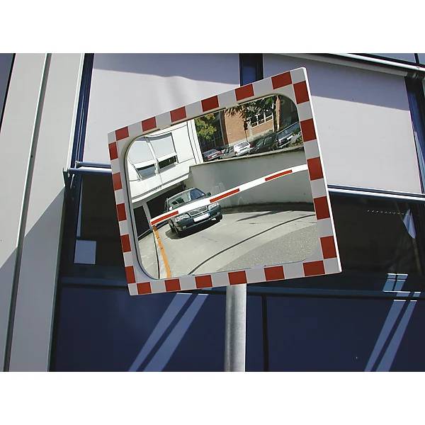 Verkehrsspiegel Spiegel aus Sekurit Rahmen aus Kunststoff rot reflektierend Spiegelmaße BxH 800 x 600 mm.-3