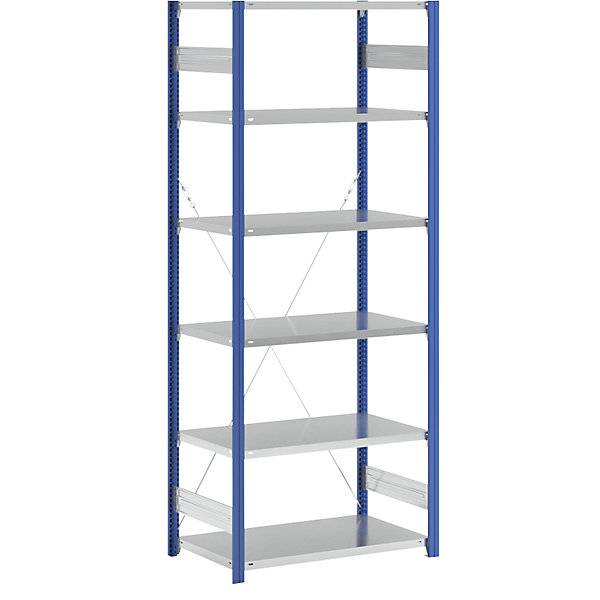 Steckregal Bauart leicht einseitig HxBxT 2500 x 1000 x 600 mm blau/grau Grundregal. TAKKT Industrial &-0