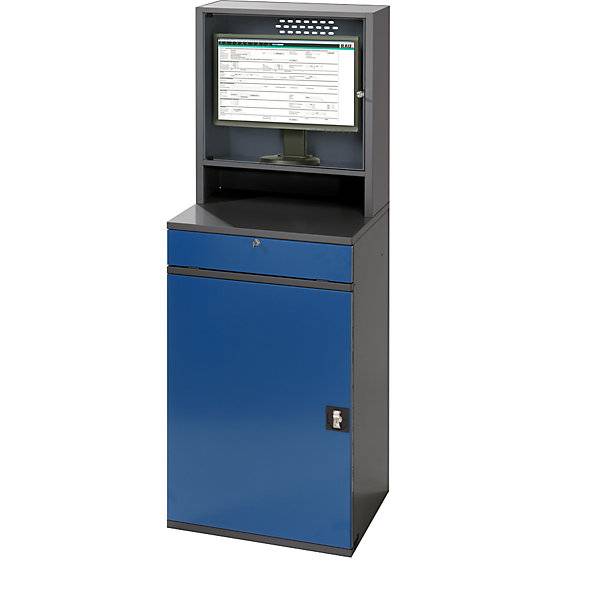 Computer-Arbeitsstation Monitorgehäuse 1 Ausziehboden Breite 650 mm anthrazit / enzianblau. Rau GmbH 70070149-1