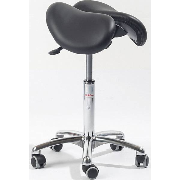 Sattelstuhl mit geteilter Sitzfläche Sitzhöhe 620 - 880 mm Leder alusilber. Global Stole A S-0