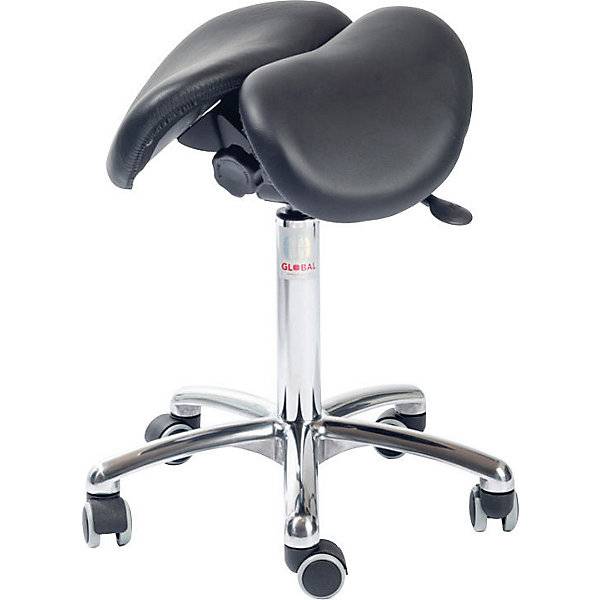 Sattelstuhl mit geteilter Sitzfläche Sitzhöhe 620 - 880 mm Leder alusilber. Global Stole A S-3