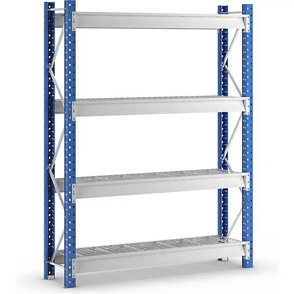 Schwerlast-Großfachregal mit Drahtgitterauflagen Rahmenfarbe Blau HxBxT 2996 x 2410 x 600 mm Grundregal. MAN