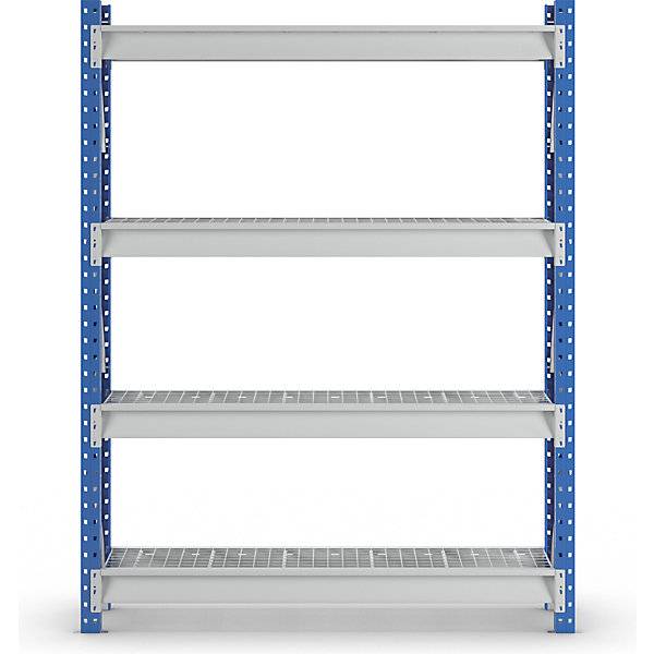 Schwerlast-Großfachregal mit Drahtgitterauflagen Rahmenfarbe Blau HxBxT 2996 x 2410 x 600 mm Grundregal. MAN-2