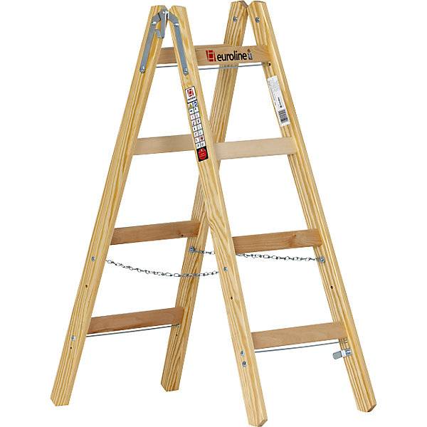 Holz-Sprossen-Stehleiter mit Eimerhaken 2 x 4 Sprossen. Euroline GmbH Friedrich Schlichte 58961449-0
