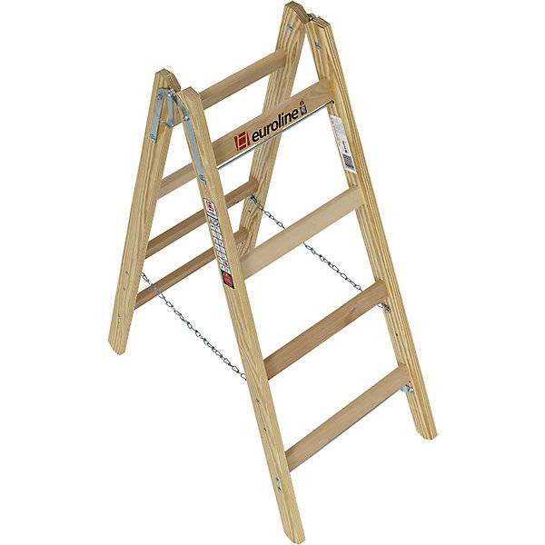 Holz-Sprossen-Stehleiter mit Eimerhaken 2 x 4 Sprossen. Euroline GmbH Friedrich Schlichte 58961449-2