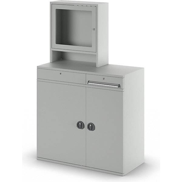 Computer-Arbeitsstation Stahlblech HxB 1770 x 1100 mm mit Monitorgehäuse Türfarbe Lichtgrau. TAKKT Industrial-4