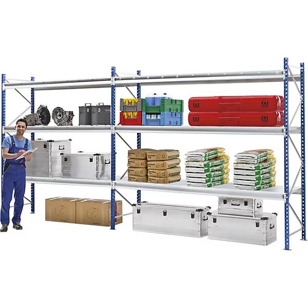 Schwerlast-Großfachregal mit Drahtgitterauflagen Rahmenfarbe Blau HxBxT 2996 x 2410 x 600 mm Grundregal. MAN-4
