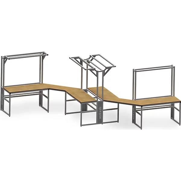 workalu® Arbeitstisch mit Systemaufbau einseitig Lochwand und Arbeitsplatzleuchte Plattenbreite 1250 mm.-4