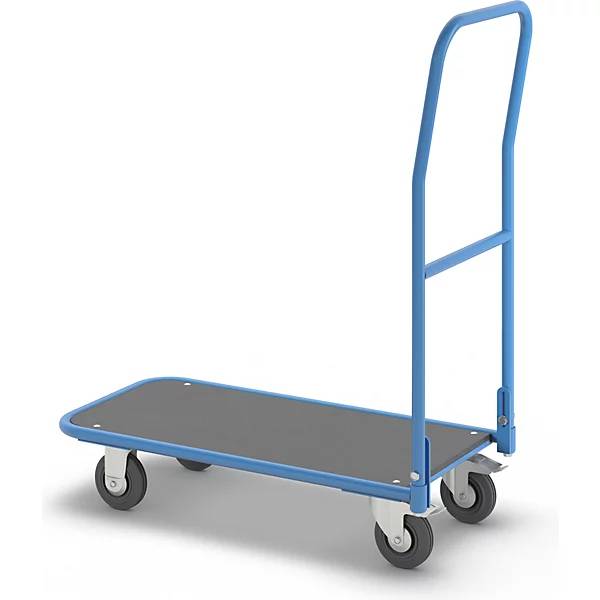 Plattformwagen Ladefläche mit MDF-Platte mit klappbarem Schiebebügel lichtblau. TAKKT Industrial & Packaging-4