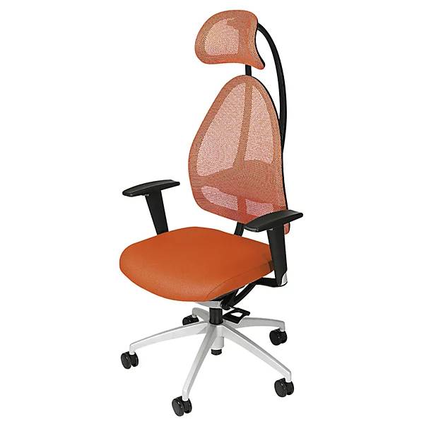 Design-Bürostuhl Netzrückenlehne orange mit Kopfstütze. Topstar GmbH 91845649-3