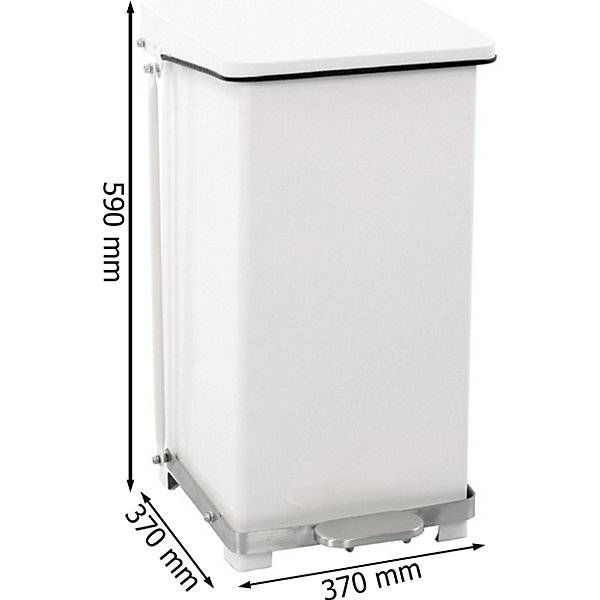 Industrie-Treteimer Stahlblech weiß RAL 9016 Volumen 45 l HxBxT 590 x 370 x 370 mm. Vepa Bins Groothandel-1