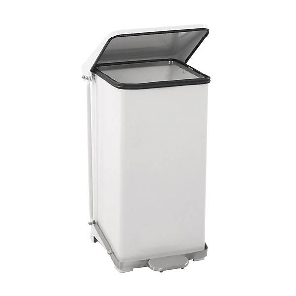 Industrie-Treteimer Stahlblech weiß RAL 9016 Volumen 45 l HxBxT 590 x 370 x 370 mm. Vepa Bins Groothandel-2