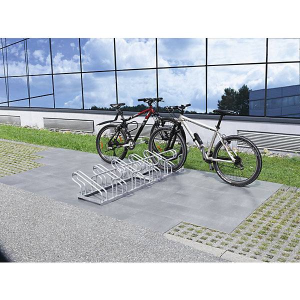 Fahrradständer Bügel aus 18 mm Stahlrohr Radeinstellung zweiseitig feuerverzinkt 10 Stellplätze. TAKKT-4