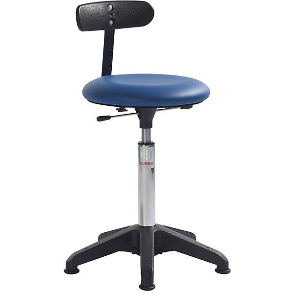 Arbeitshocker höhenverstellbar mit Bodengleitern und Rückenlehne blau Höhe 520 - 710 mm. Global Stole A S-0